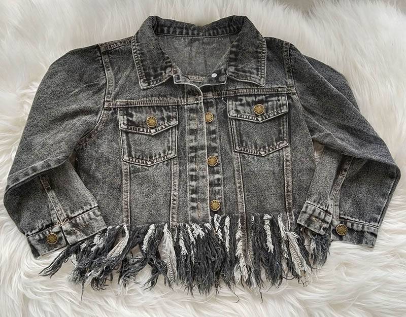 *Pre-Order* Kids BLACK Fringe Denim Jacket