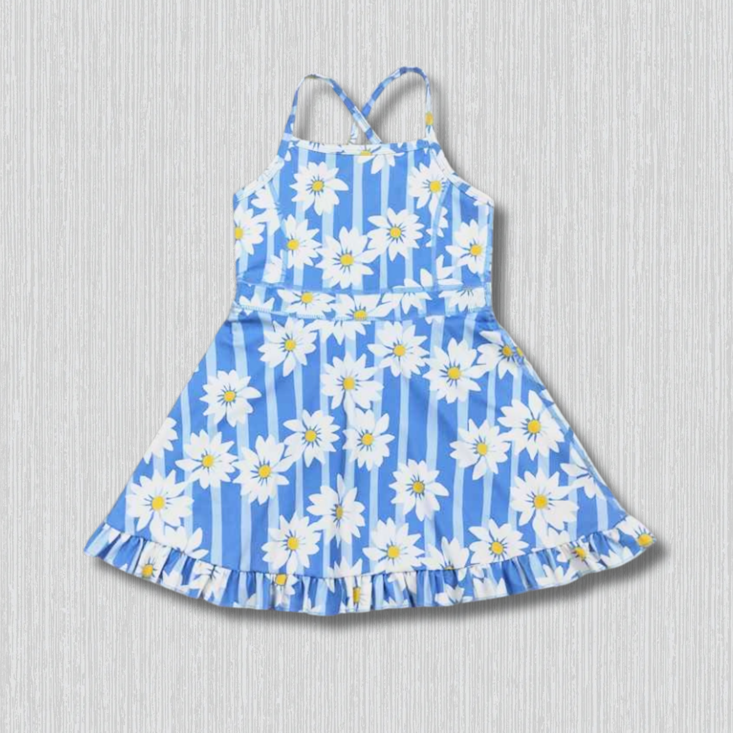 *PRE-ORDER* Athletic - Blue Daisies Criss Cross Back Dress