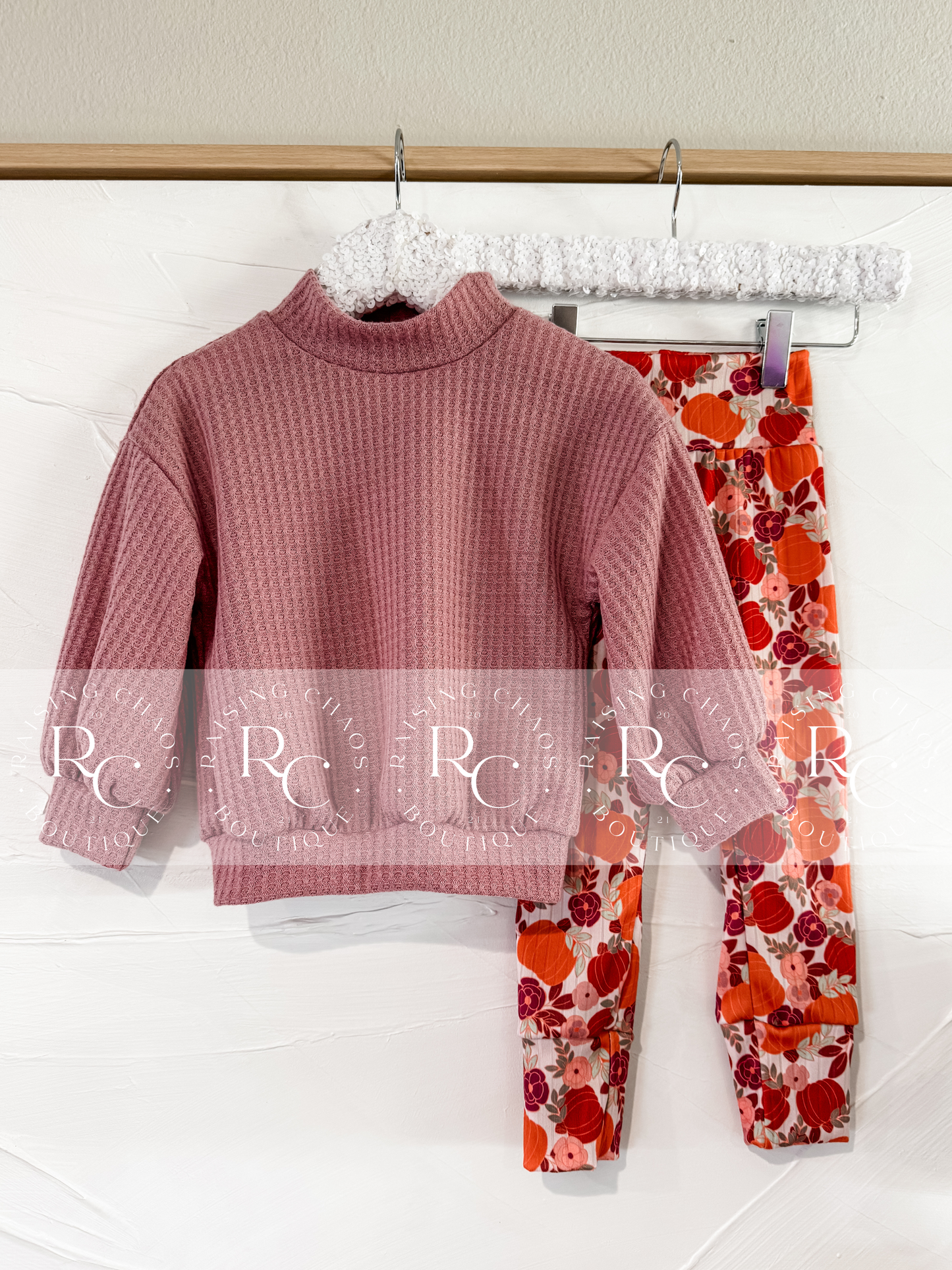 RTS - Fall Pumpkin Floral Mock Neck Sweater + Skinnies Set