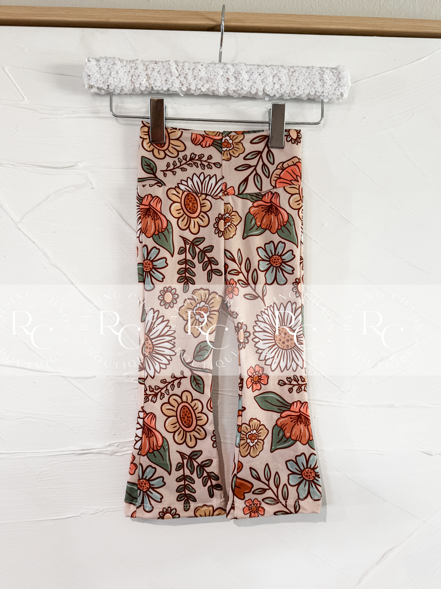 RTS - Fall Tan Floral Skinny Flares