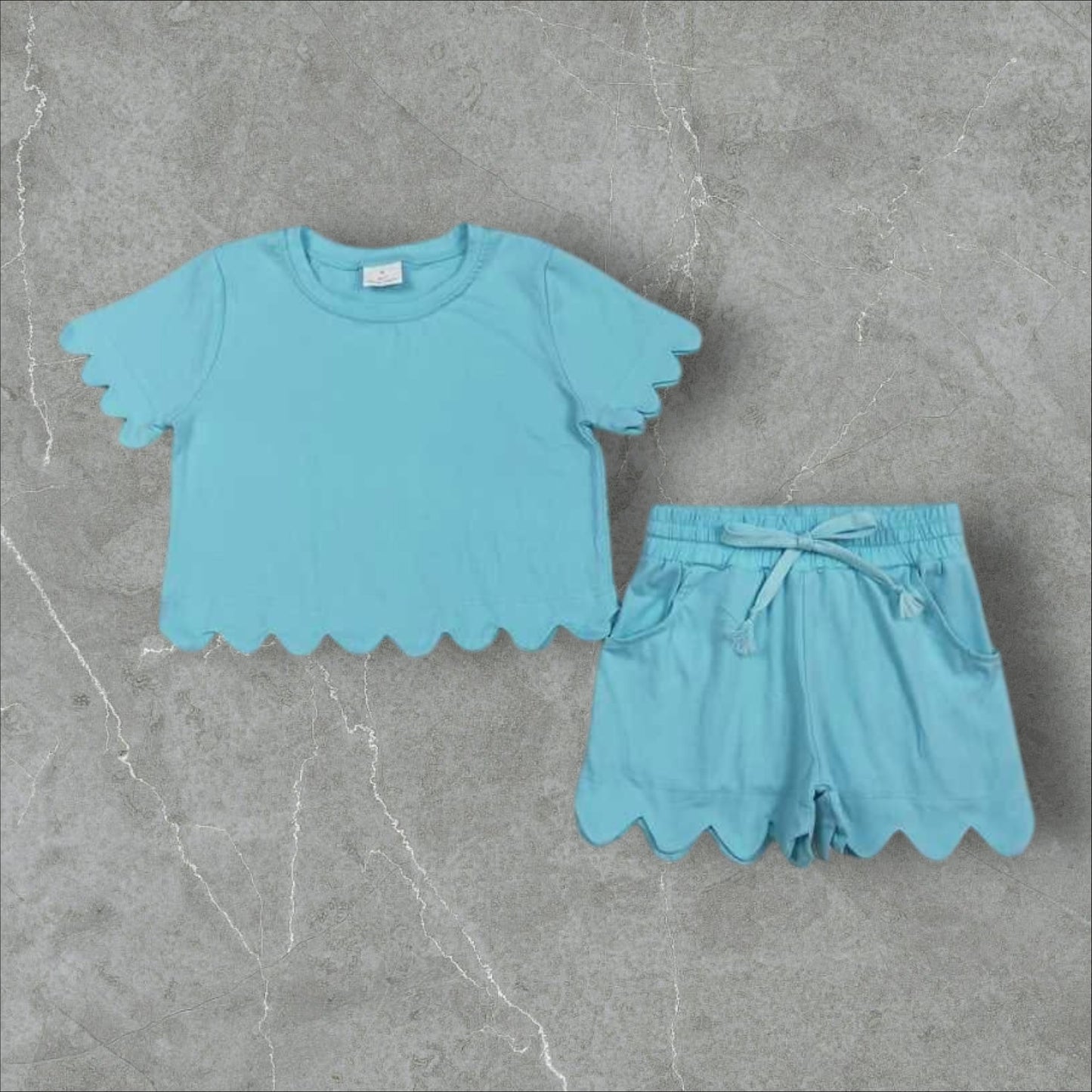 *PRE-ORDER* Blue Scallop Athletic Shorts Set