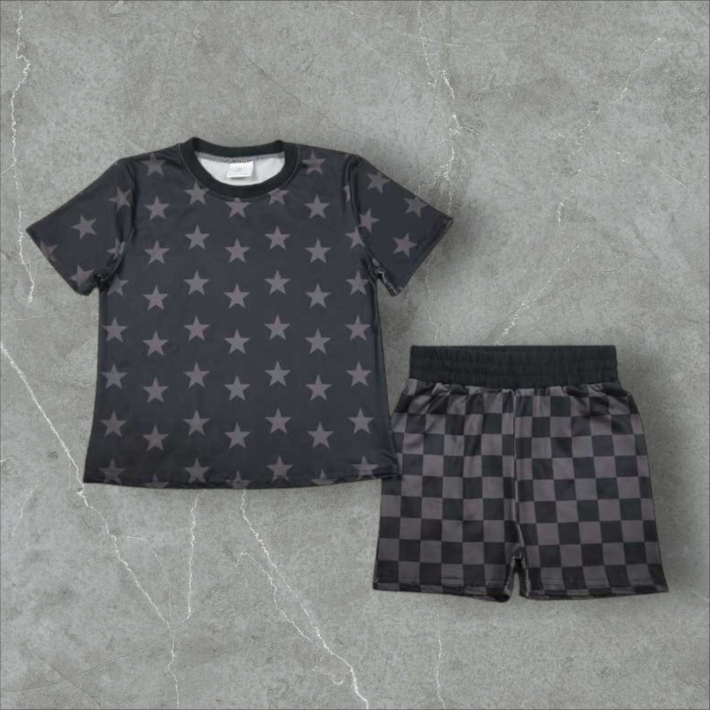 *Pre-Order* Black Stars Checker Shorts Set