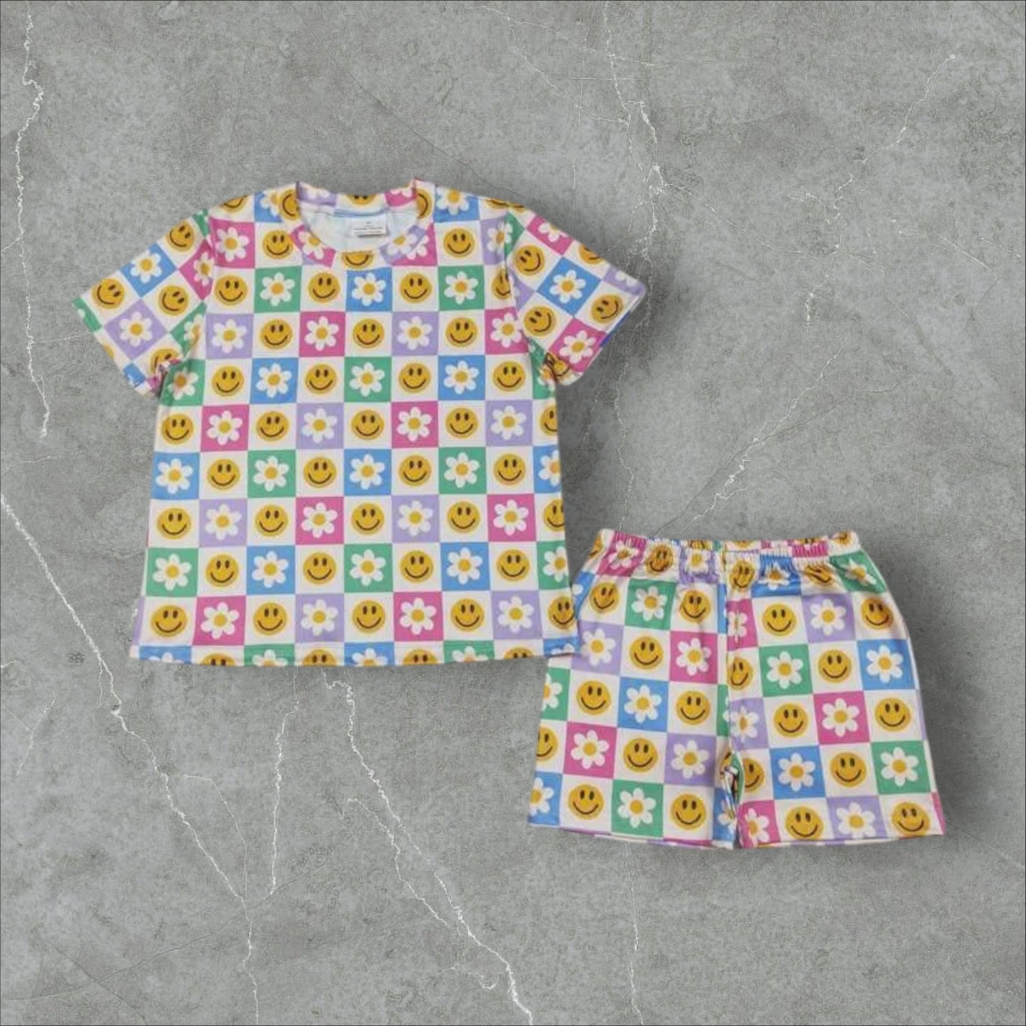 *Pre-Order* Floral Smiley Checker Shorts Set