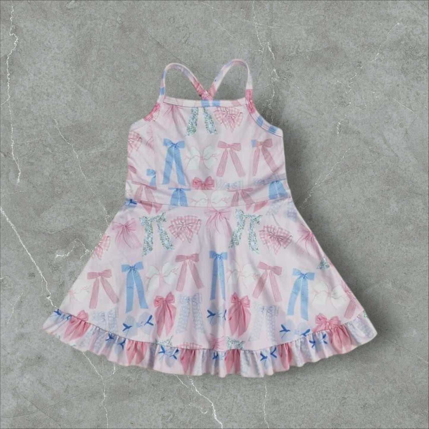 *Pre-Order* Pink Bows Athletic Dress w Cross Back + Built-In Shorts