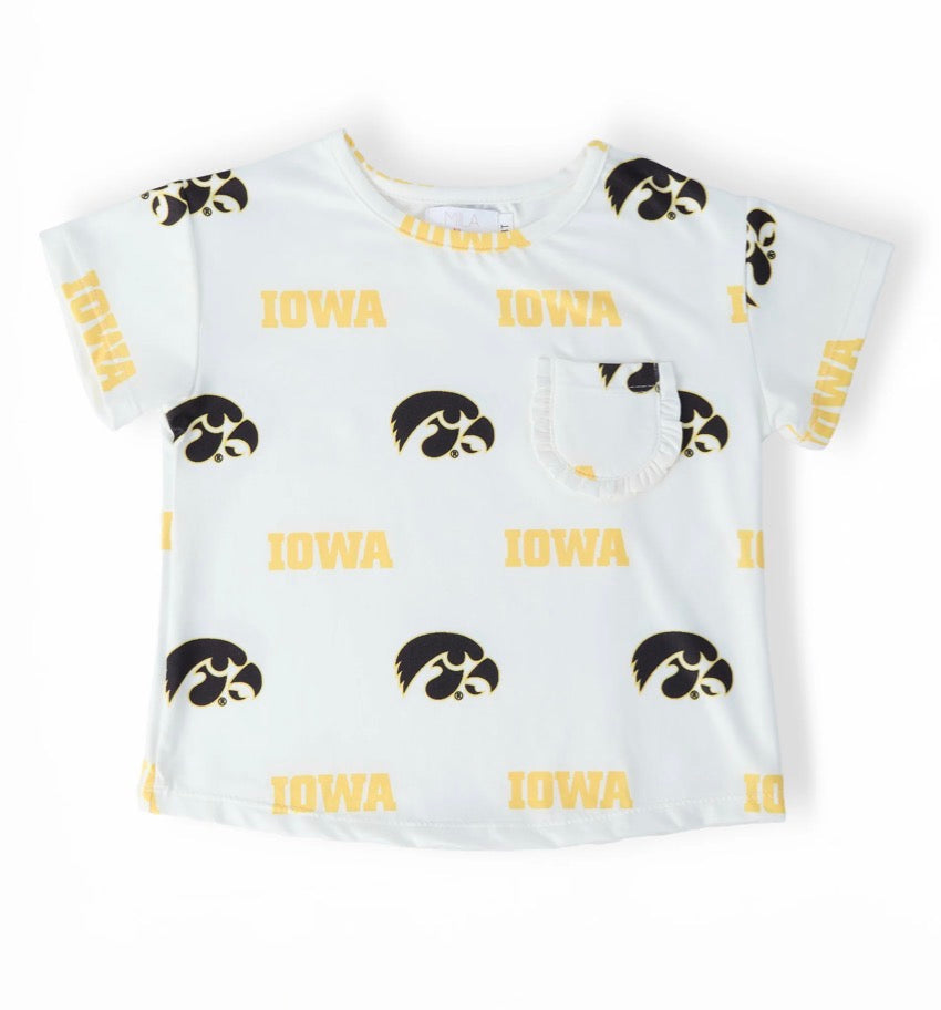*PRE-ORDER* Iowa White Tigerhawk Ruffle Pocket Tee