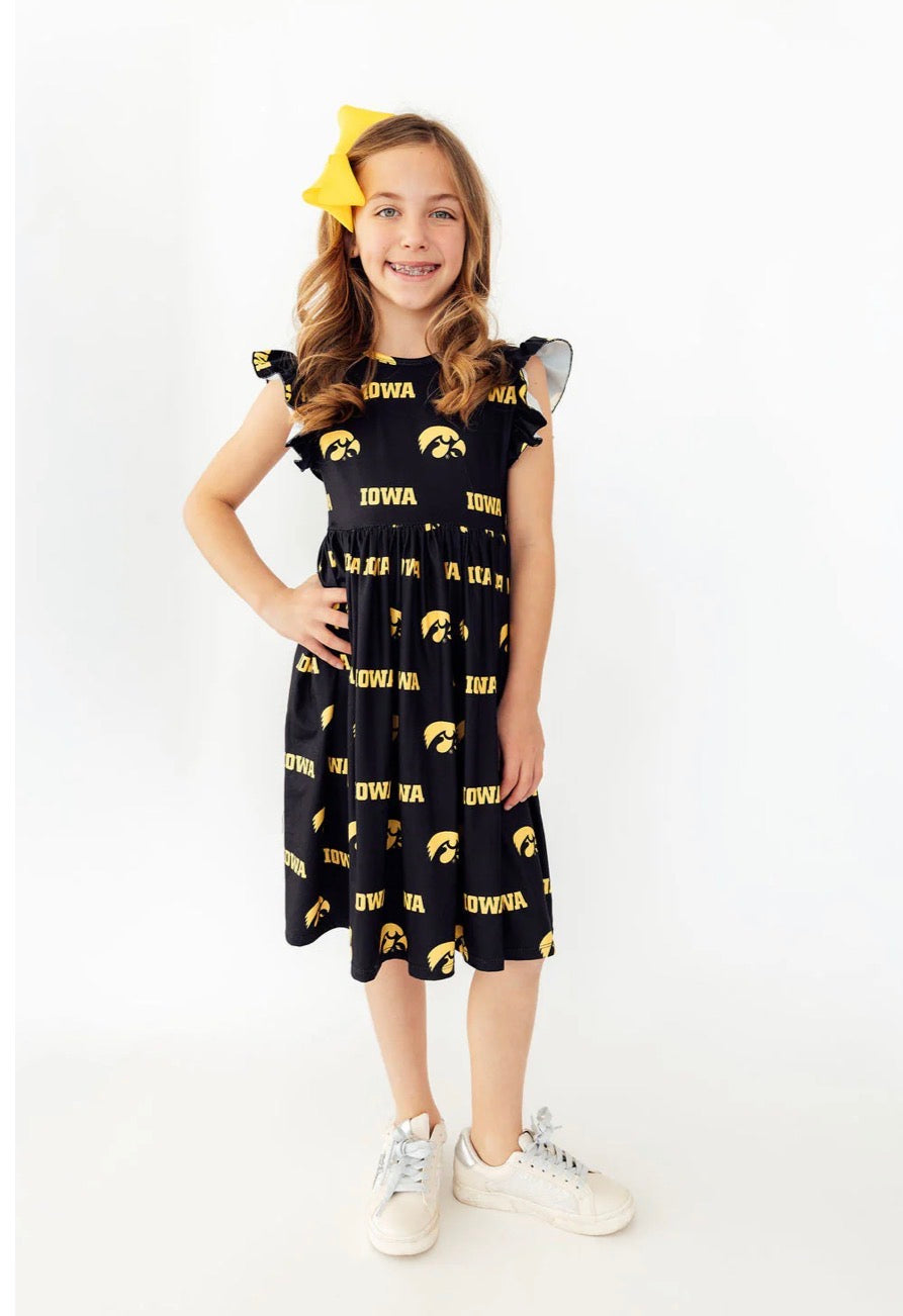 *PRE-ORDER* Iowa Black Tigerhawk Flutter Twirl Dress
