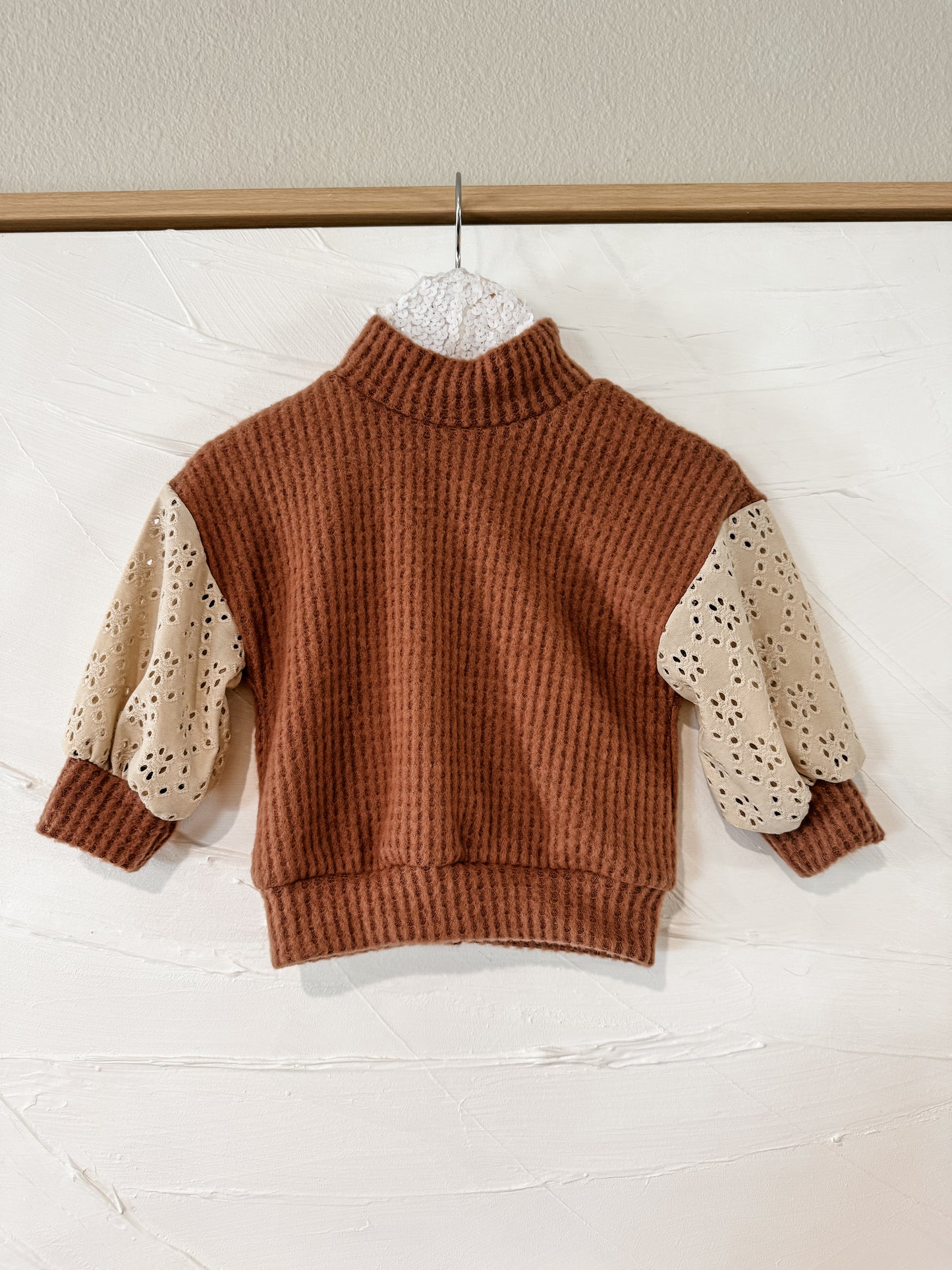RTS - Waffle Lace Mock Neck Sweater