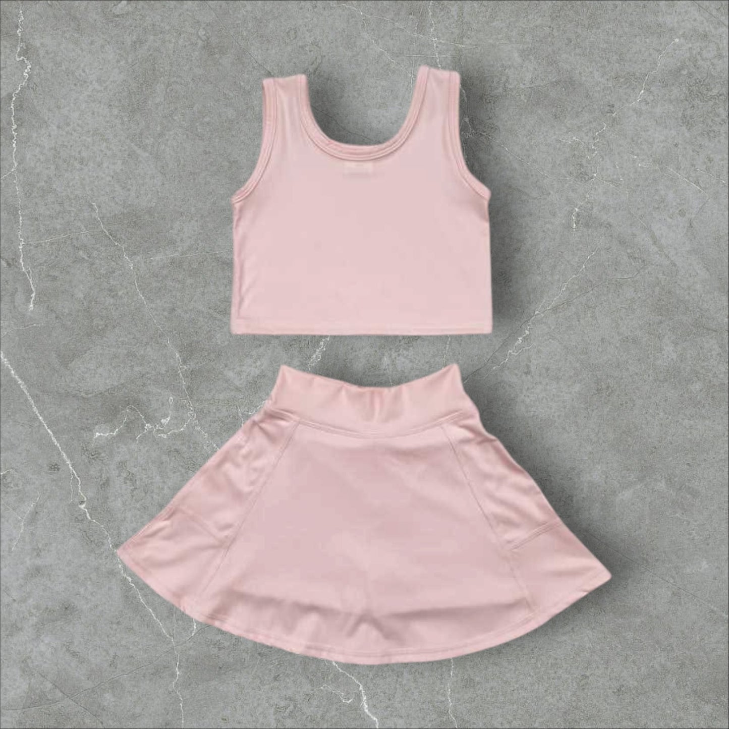 *PRE-ORDER* Pastel Pink Athletic Crop / High Waisted Skirt Set