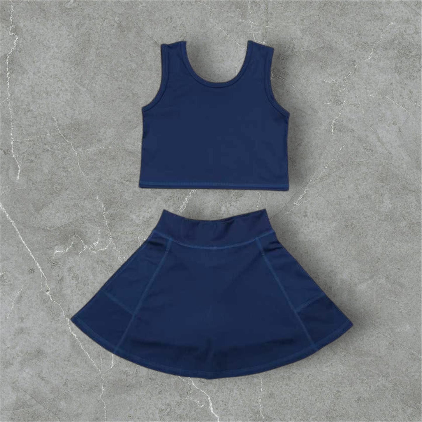 *PRE-ORDER* Navy Athletic Crop / High Waisted Skirt Set