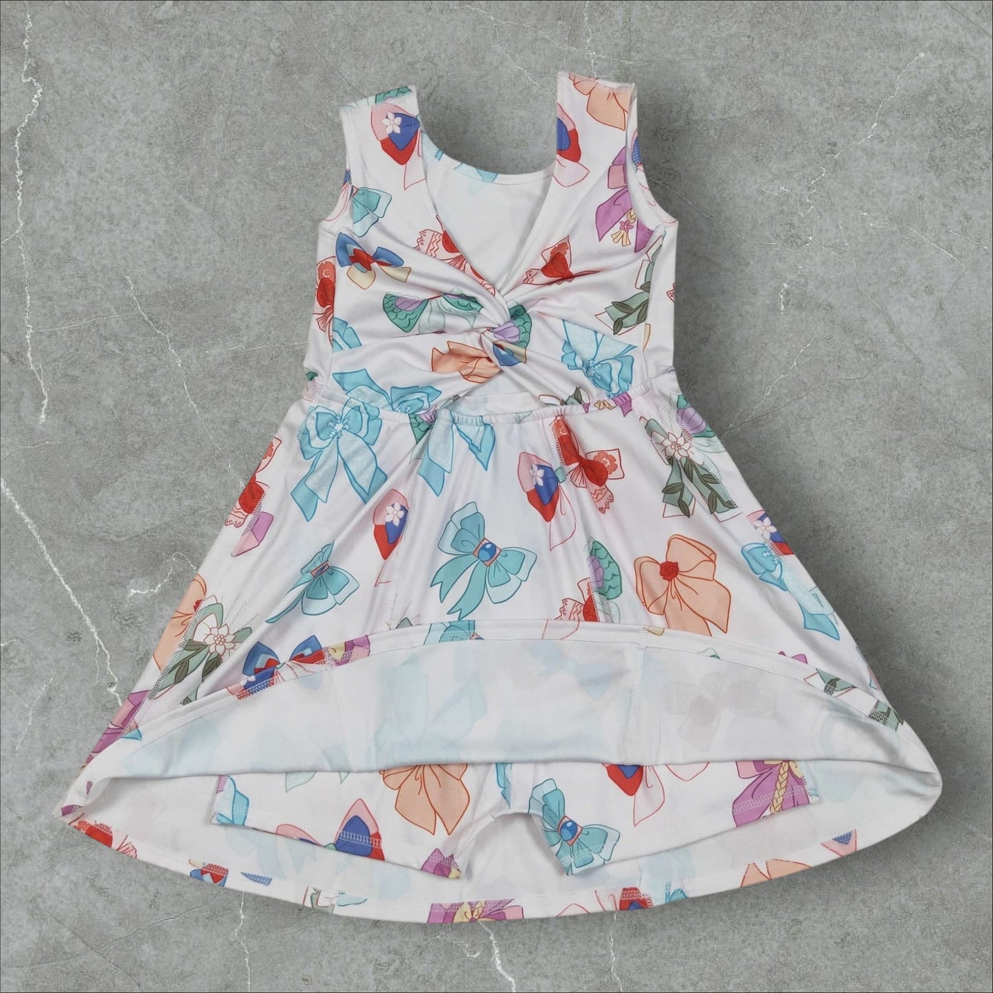 *Pre-Order* Princess Bows Athletic Dress w Twist Back + Built-In Shorts
