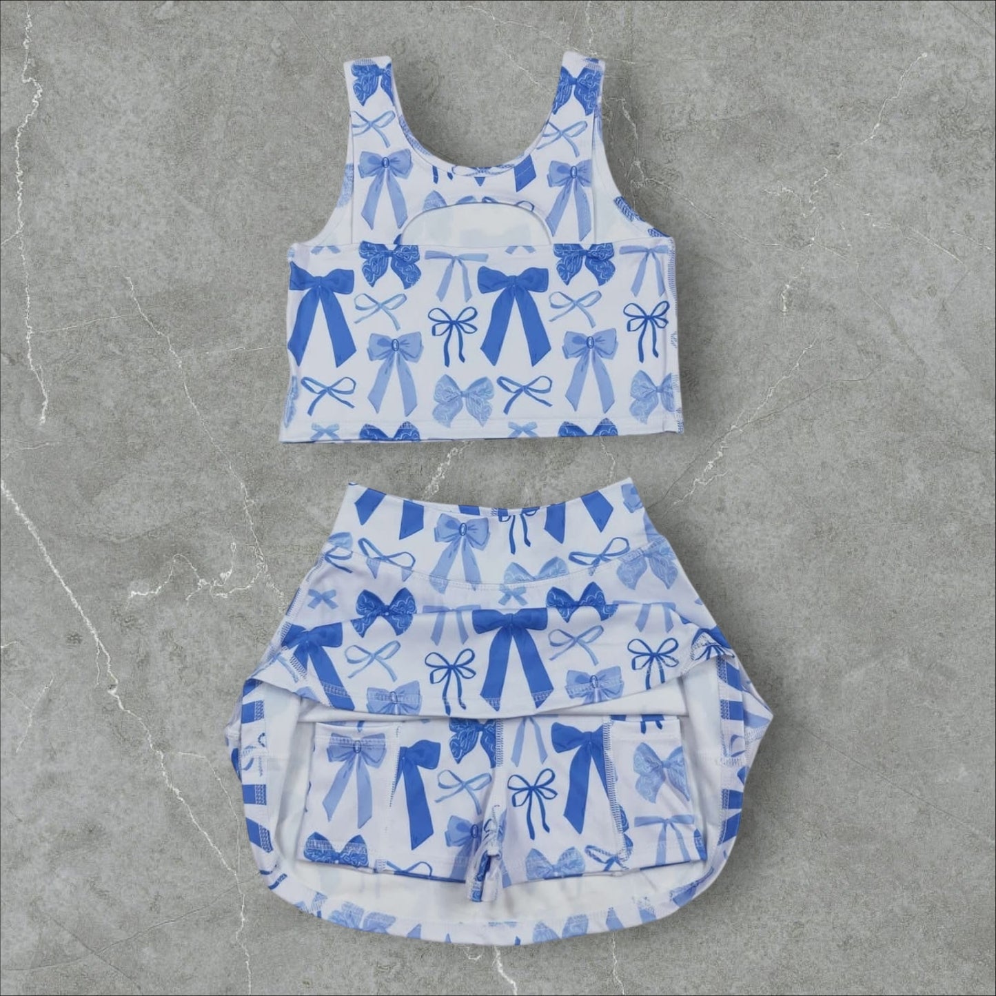 *PRE-ORDER* Blue Bows Athletic Skort Set