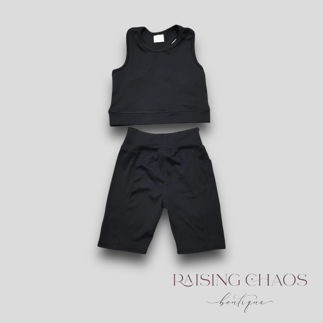 *Pre-Order* Black Athletic Racer Back Biker Shorts Set