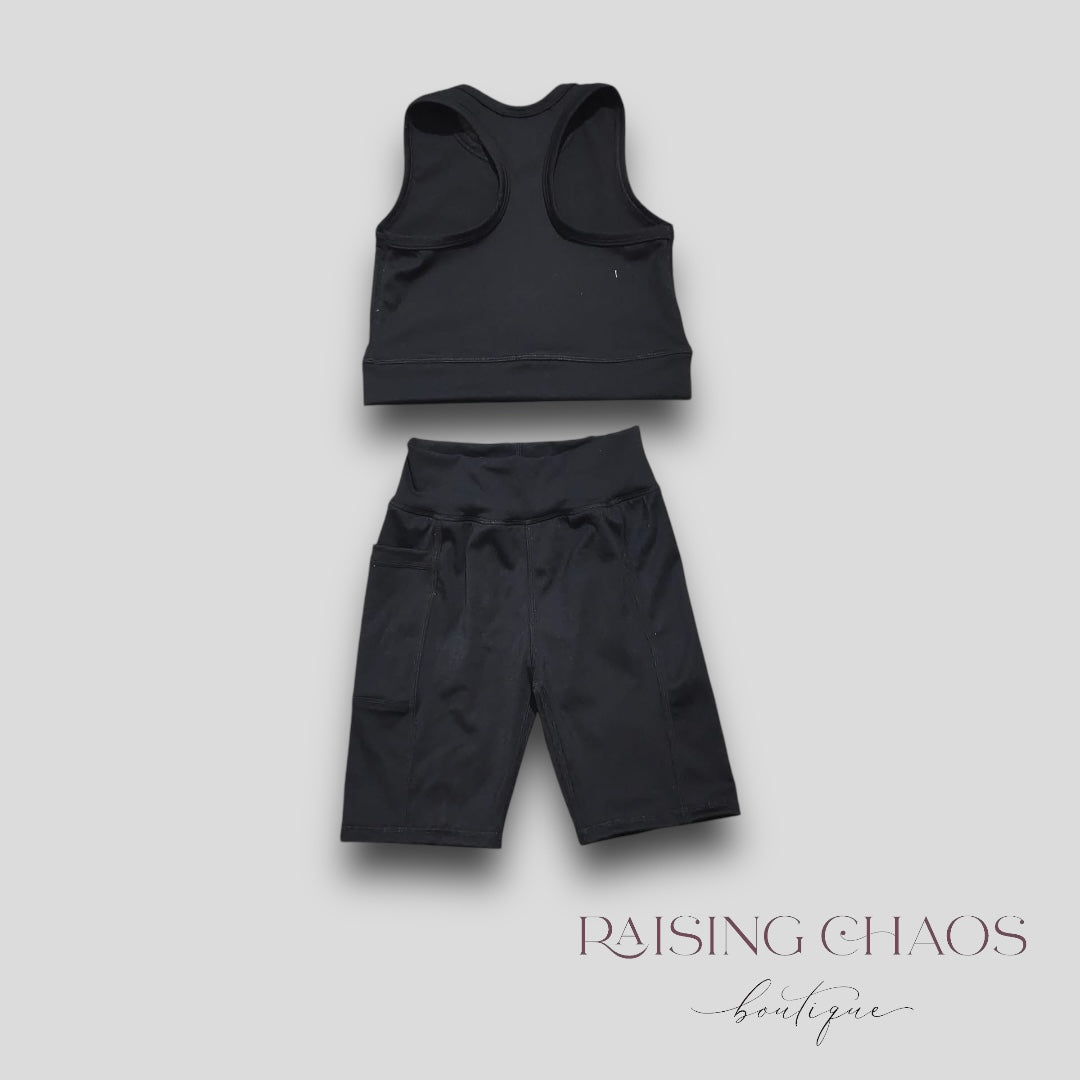 *Pre-Order* Black Athletic Racer Back Biker Shorts Set