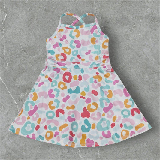 *Pre-Order* Colorful Leopard Athletic Dress w Cross Back + Built-In Shorts