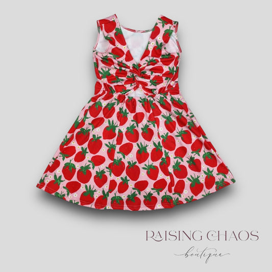 *Pre-Order* Strawberry Athletic Dress w Twist Back + Built-In Shorts