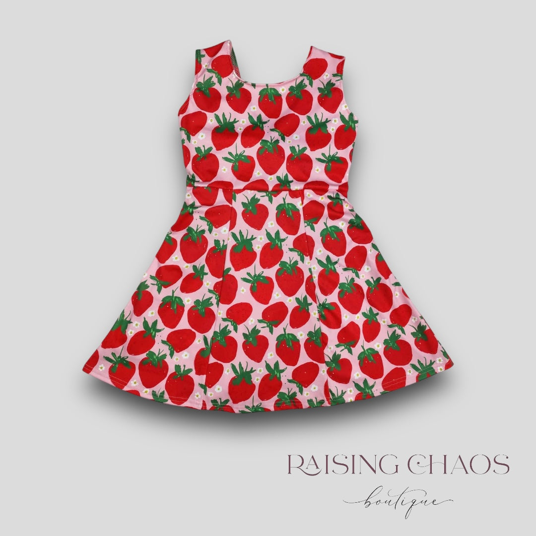 *Pre-Order* Strawberry Athletic Dress w Twist Back + Built-In Shorts