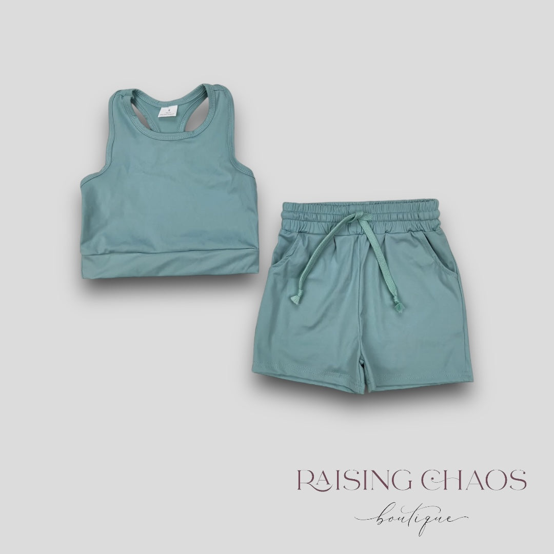 *Pre-Order* Blue Athletic Racer Back Shorts Set
