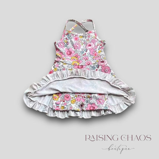 *Pre-Order* Floral Athletic Dress w Cross Back + Built-In Shorts