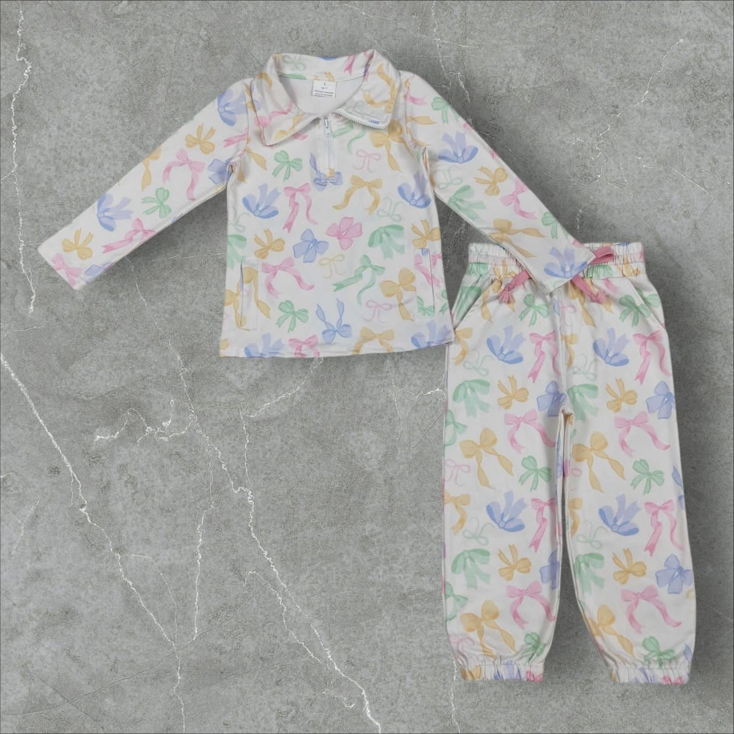 *PRE-ORDER* Quarter Zip Bows Jogger Pant Set