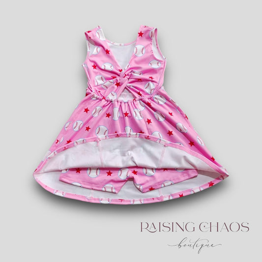 *Pre-Order* Baseball Athletic Dress w Twist Back + Built-In Shorts
