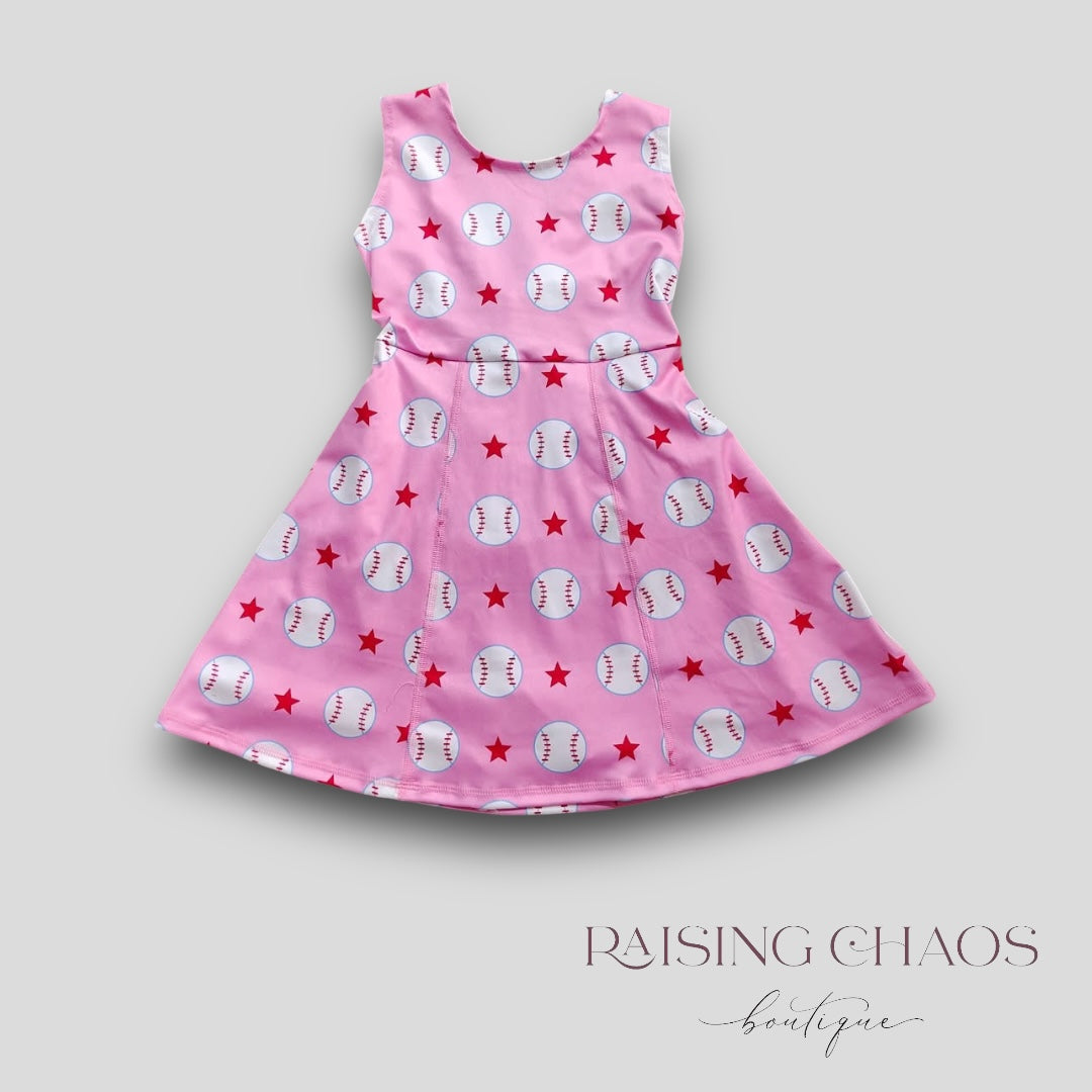*Pre-Order* Baseball Athletic Dress w Twist Back + Built-In Shorts