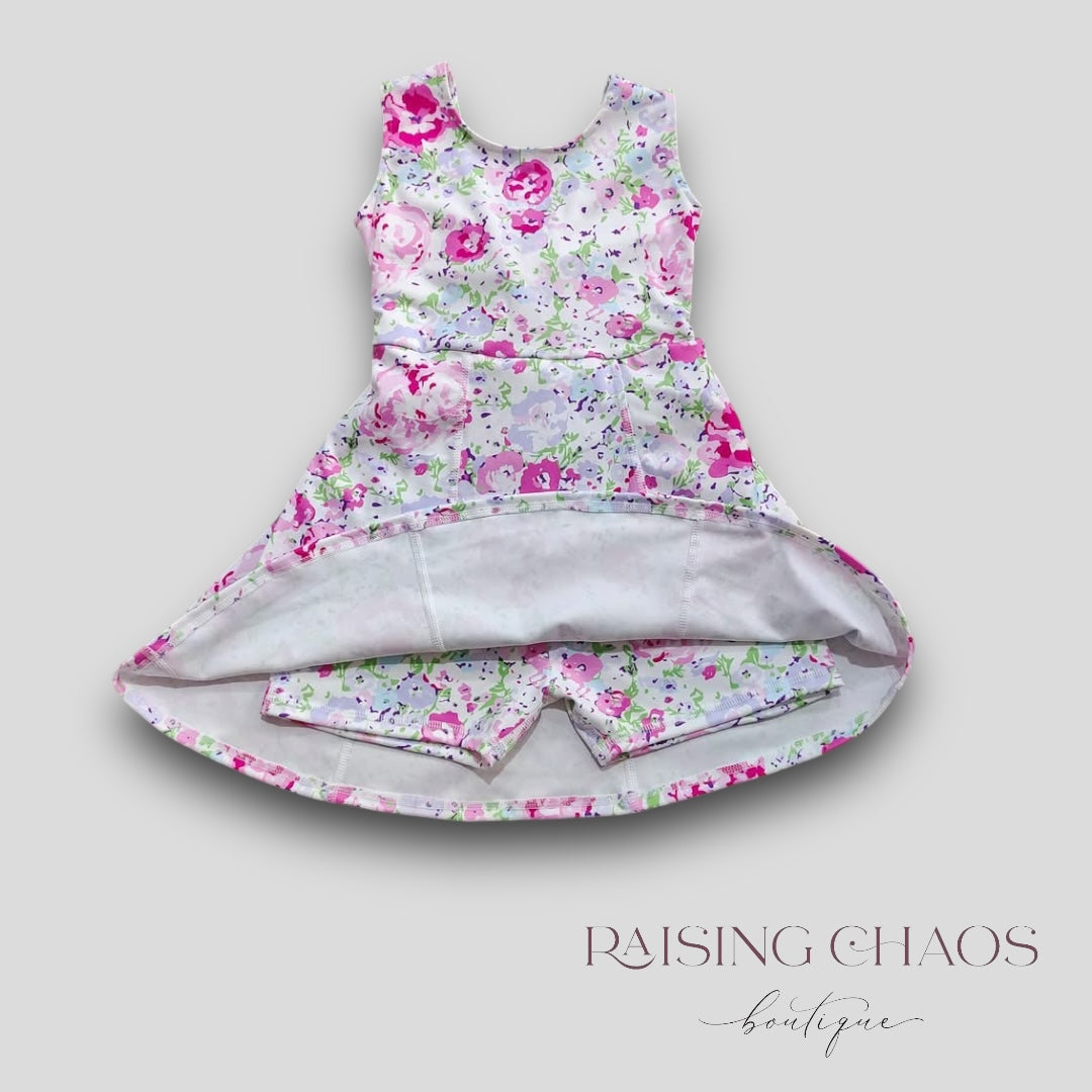*Pre-Order* Floral Athletic Dress w Twist Back + Built-In Shorts