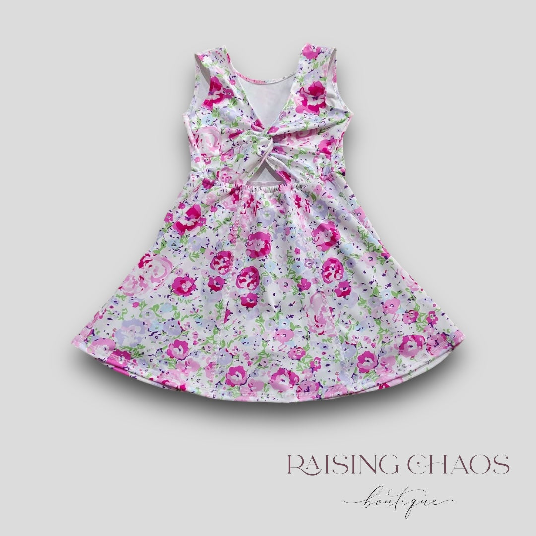 *Pre-Order* Floral Athletic Dress w Twist Back + Built-In Shorts