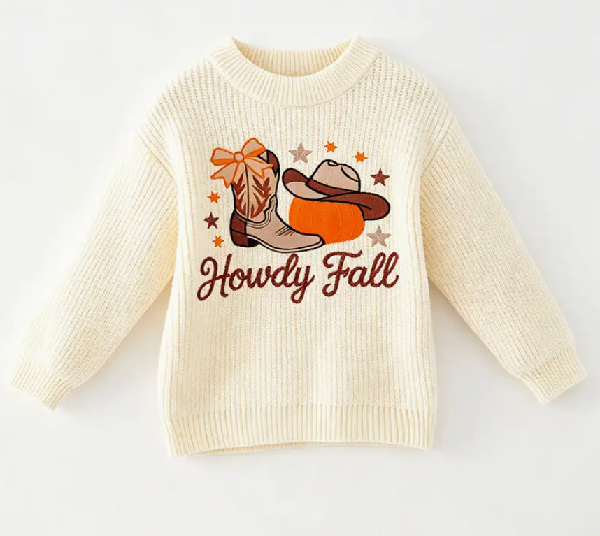 Howdy Fall Embroidered Knit Sweater
