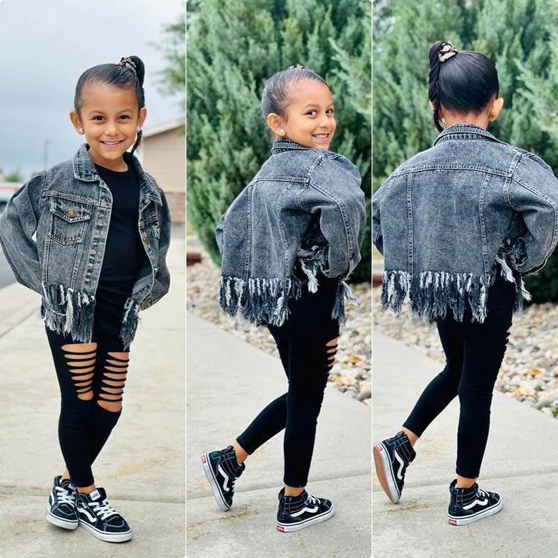*Pre-Order* Kids BLACK Fringe Denim Jacket