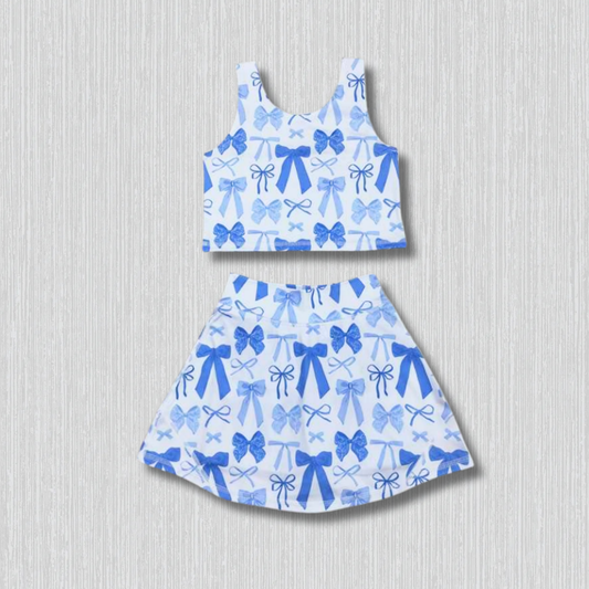*PRE-ORDER* Athletic - Blue Bows Skirt Set