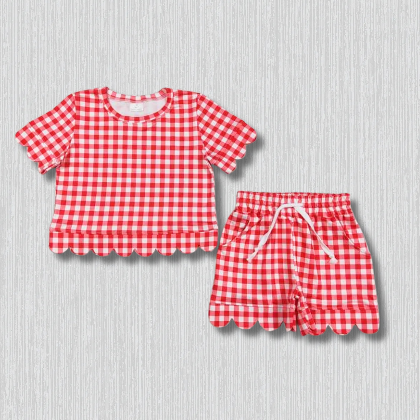 *PRE-ORDER* Athletic - Red Gingham Scallop Shorts Set