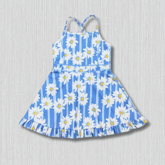 *PRE-ORDER* Athletic - Blue Daisies Criss Cross Back Dress