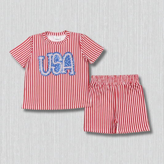 *PRE-ORDER* Patriotic - Striped USA Shorts Set