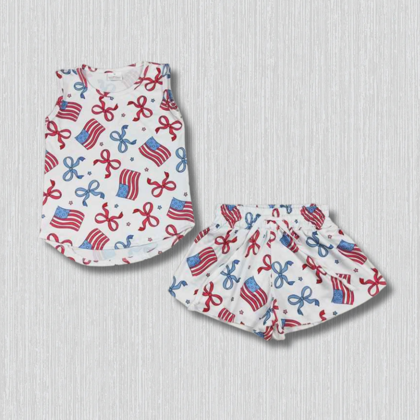 *PRE-ORDER* Patriotic - Flag + Bows Skirt Set