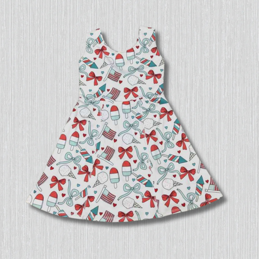 *PRE-ORDER* Patriotic Bows Twist Back Athletic Dress