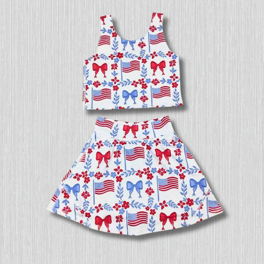 *PRE-ORDER* Patriotic Athletic Crop / High Waisted Skirt Set