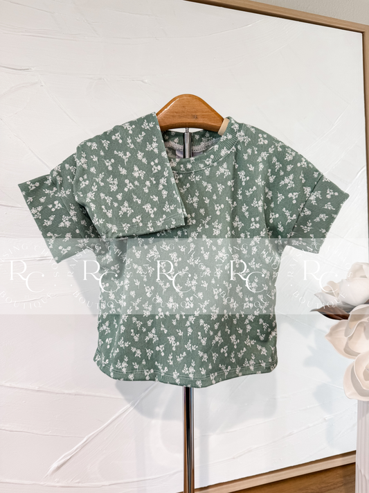 RTS - Green Floral Lounge Top + Bikers Set