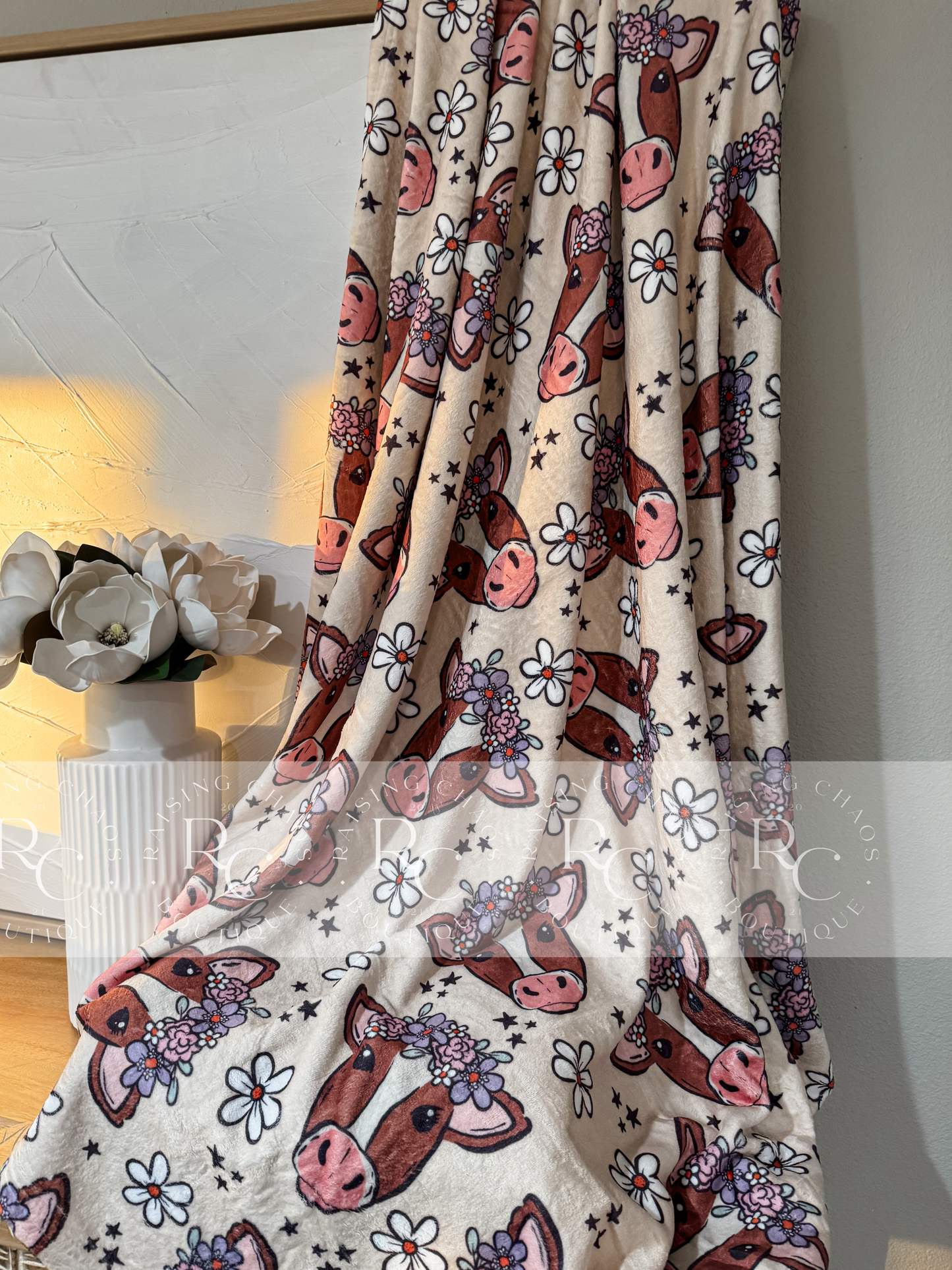 Floral Cows (F9258) Plush Blanket - Pre-Order