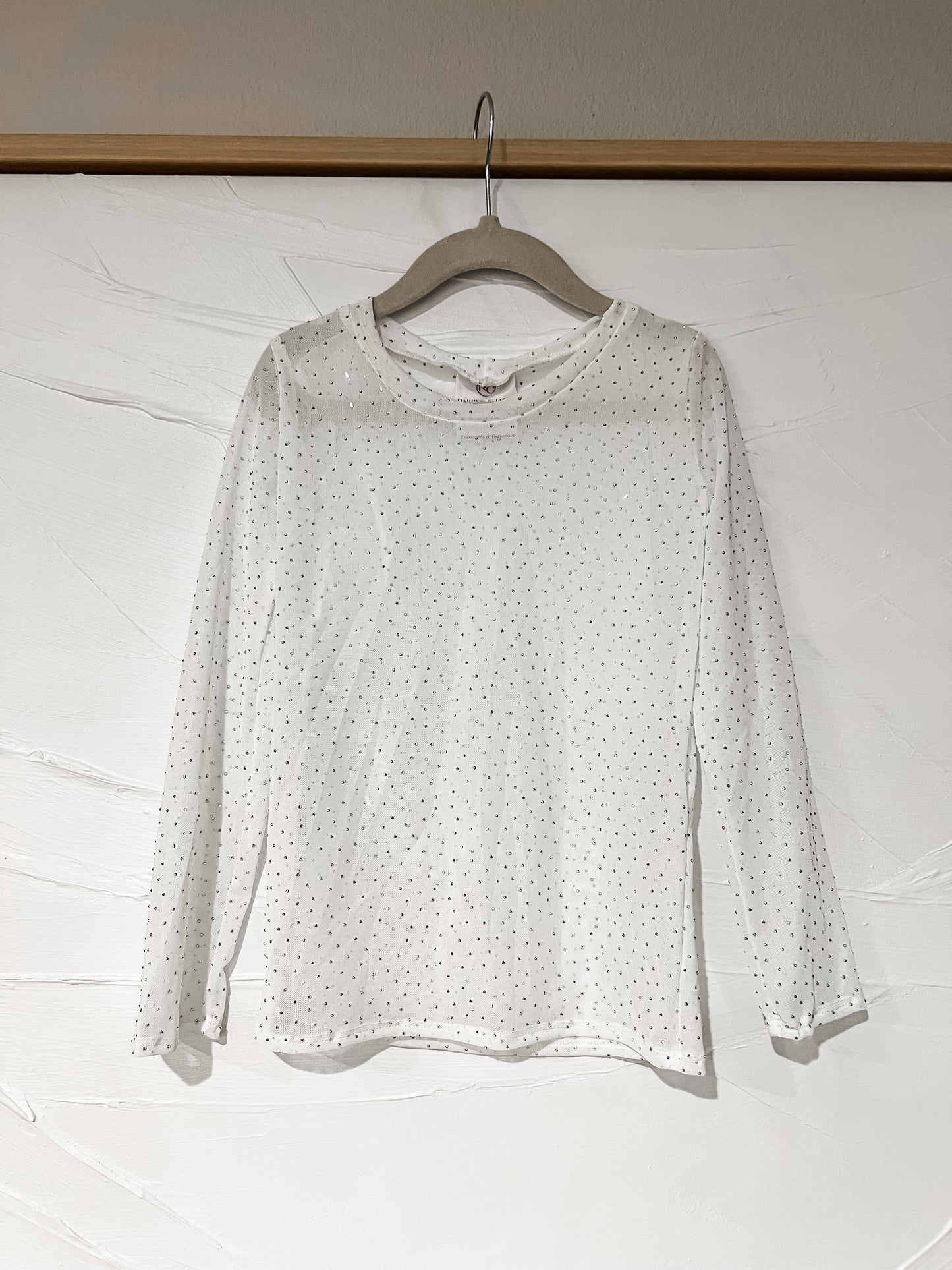 RTS *Handmade* White Mesh Rhinestone Top