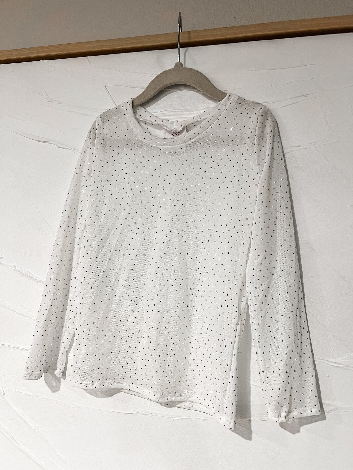 RTS *Handmade* White Mesh Rhinestone Top