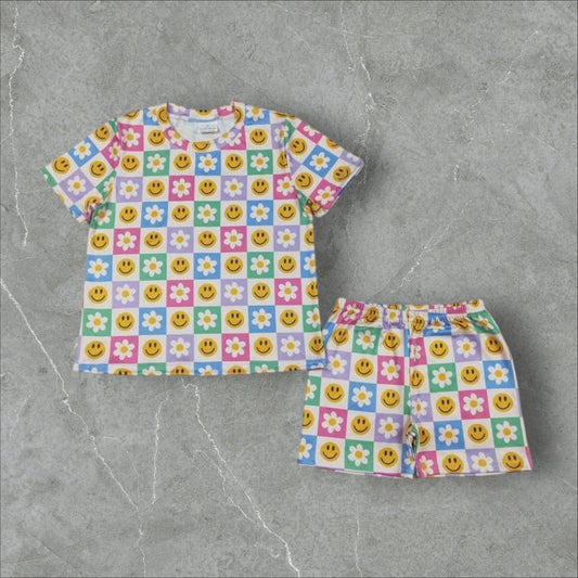 *Pre-Order* Floral Smiley Checker Shorts Set
