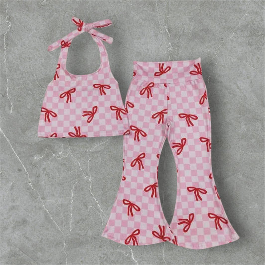*PRE-ORDER* Pink Bow Checker Flares Set