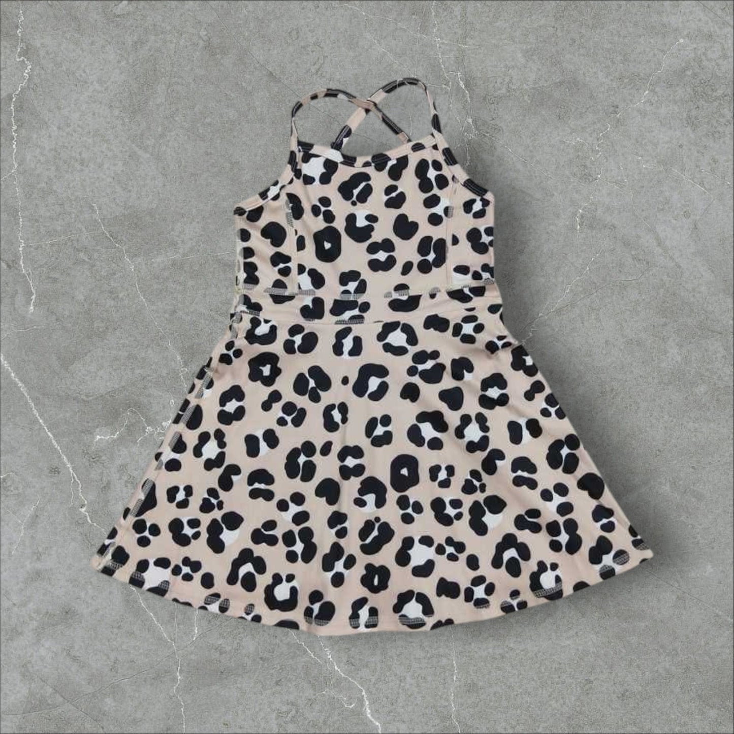 *Pre-Order* Leopard Athletic Dress w Cross Back + Built-In Shorts