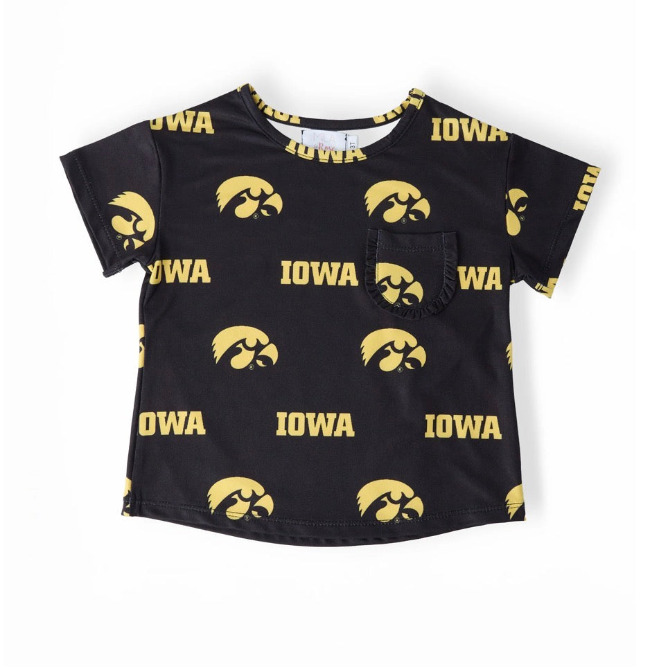 *PRE-ORDER* Iowa Black Tigerhawk Ruffle Pocket Tee
