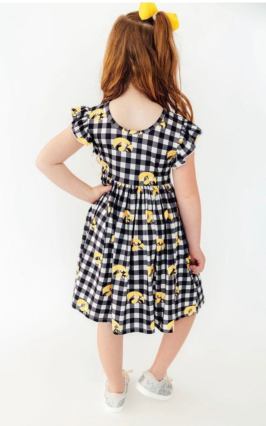 *PRE-ORDER* Iowa Plaid Tigerhawk Flutter Twirl Dress
