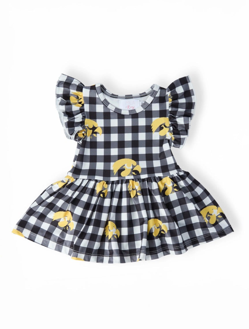 *PRE-ORDER* Iowa Plaid Tigerhawk S/S Flutter Twirl Bodysuit