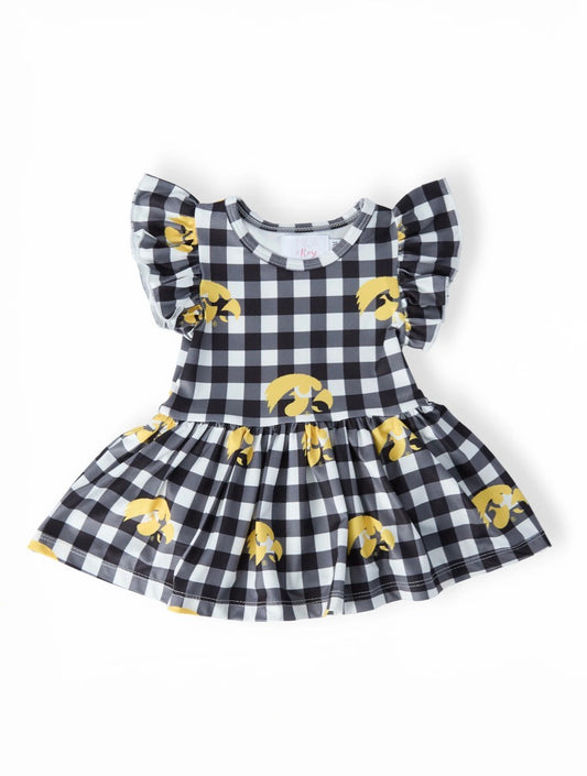*PRE-ORDER* Iowa Plaid Tigerhawk S/S Flutter Twirl Bodysuit