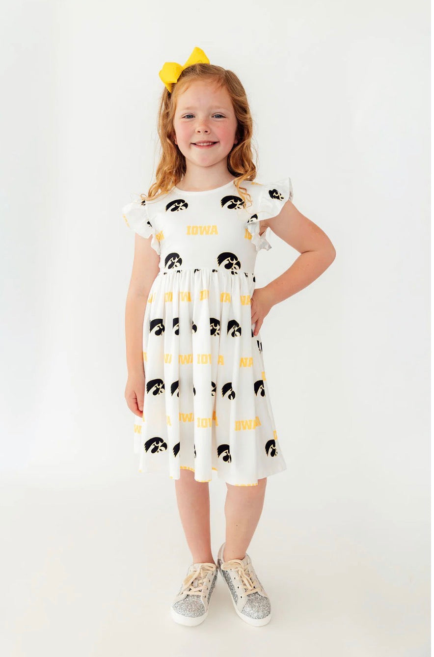*PRE-ORDER* Iowa White Tigerhawk Flutter Twirl Dress