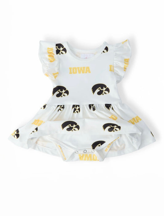 *PRE-ORDER* Iowa White Tigerhawk S/S Flutter Twirl Bodysuit