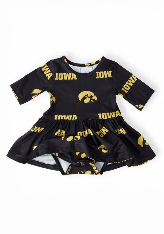 *PRE-ORDER* Iowa Black Tigerhawk 3/4 Sleeve Twirl Bodysuit